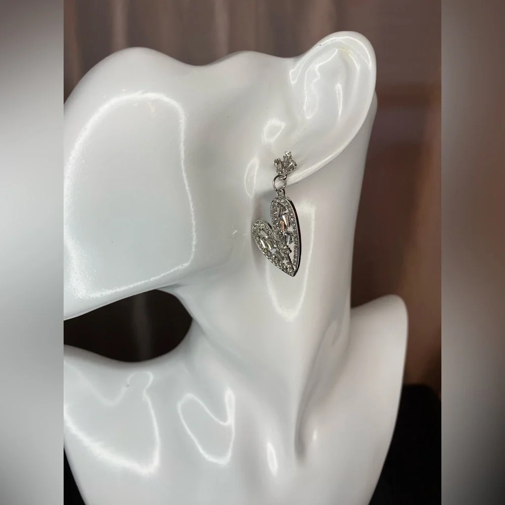 Dani Silver Heart Rhinestone Dangle Earrings